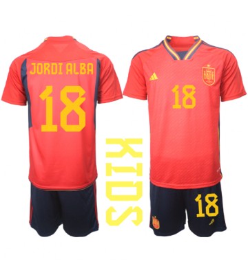 Hiszpania Jordi Alba #18 Koszulka Podstawowych Dziecięca MŚ 2022 Krótki Rękaw (+ Krótkie spodenki)